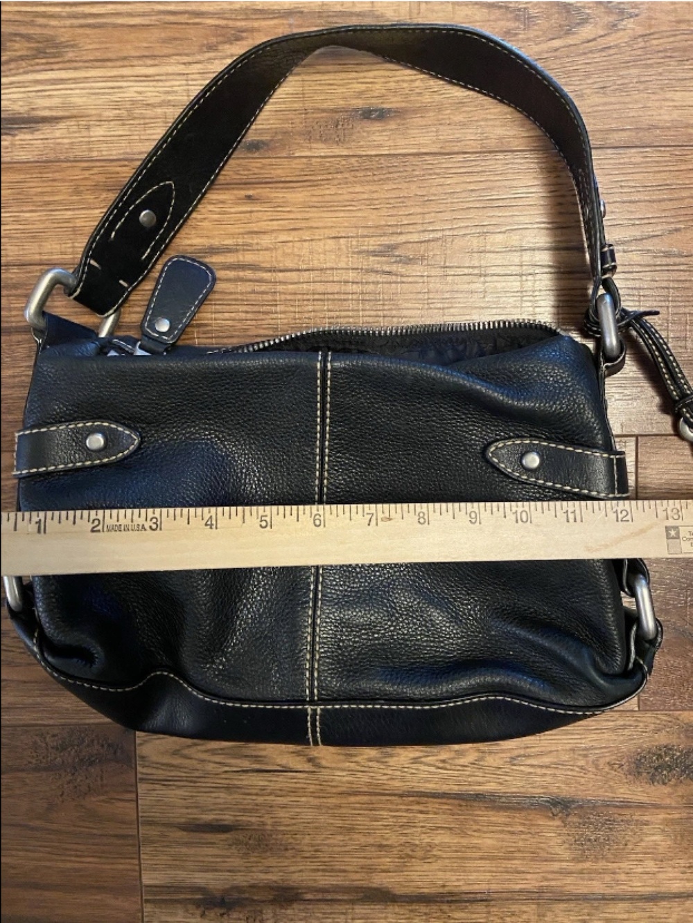FOSSIL Black Leather Hobo Handbag Shoulder Purse Bag Classic Zip-Top Y2K - Picture 3 of 8